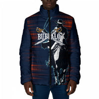 Buffalo Soldiers Fierce And Fearless Cavalry Padded Jacket Half Face Soldier And Bison Halftone Graphic Art