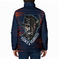 Buffalo Soldiers Fierce And Fearless Cavalry Padded Jacket Half Face Soldier And Bison Halftone Graphic Art