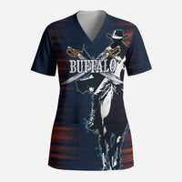 Buffalo Soldiers Fierce And Fearless Cavalry Scrub Top Half Face Soldier And Bison Halftone Graphic Art