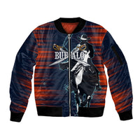 Buffalo Soldiers Fierce And Fearless Cavalry Sleeve Zip Bomber Jacket Half Face Soldier And Bison Halftone Graphic Art