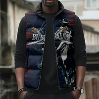 Buffalo Soldiers Fierce And Fearless Cavalry Sleeveless Puffer Jacket Half Face Soldier And Bison Halftone Graphic Art