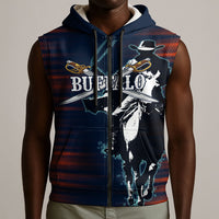 Buffalo Soldiers Fierce And Fearless Cavalry Sleeveless Zip Hoodie Half Face Soldier And Bison Halftone Graphic Art