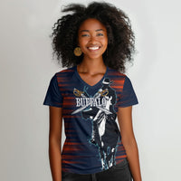 Buffalo Soldiers Fierce And Fearless Cavalry Women V-Neck T-Shirt Half Face Soldier And Bison Halftone Graphic Art
