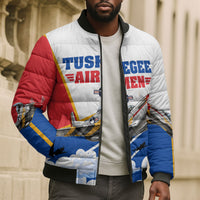 Personalized Tuskegee Airmen Bomber Puffer Jacket Expect To Win P-51 Mustang Patriotic Aviation Art