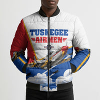 Personalized Tuskegee Airmen Bomber Puffer Jacket Expect To Win P-51 Mustang Patriotic Aviation Art