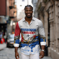 Personalized Tuskegee Airmen Long Sleeve Button Shirt Expect To Win P-51 Mustang Patriotic Aviation Art