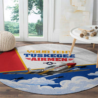 Personalized Tuskegee Airmen Round Carpet Expect To Win P-51 Mustang Patriotic Aviation Art