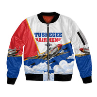 Personalized Tuskegee Airmen Sleeve Zip Bomber Jacket Expect To Win P-51 Mustang Patriotic Aviation Art