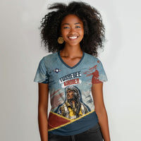 Personalized Tuskegee Airmen Women V-Neck T-Shirt Believe In Yourself Vintage WWII Military Aviation Art