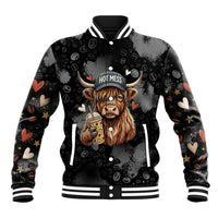 Hot Mess Highland Cow Baseball Jacket Funny Cute Coffee Lover - Im A Spicy Disaster