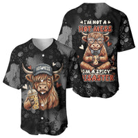 Hot Mess Highland Cow Baseball Jersey Funny Cute Coffee Lover - Im A Spicy Disaster