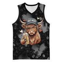Hot Mess Highland Cow Basketball Jersey Funny Cute Coffee Lover - Im A Spicy Disaster