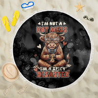 Hot Mess Highland Cow Beach Blanket Funny Cute Coffee Lover - Im A Spicy Disaster