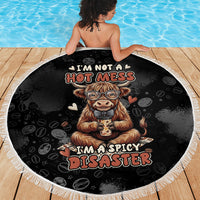 Hot Mess Highland Cow Beach Blanket Funny Cute Coffee Lover - Im A Spicy Disaster