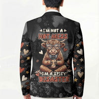 Hot Mess Highland Cow Blazer Funny Cute Coffee Lover - Im A Spicy Disaster