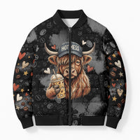 Hot Mess Highland Cow Bomber Puffer Jacket Funny Cute Coffee Lover - Im A Spicy Disaster