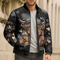 Hot Mess Highland Cow Bomber Puffer Jacket Funny Cute Coffee Lover - Im A Spicy Disaster