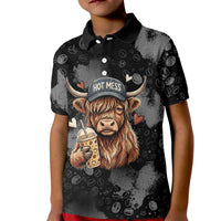 Hot Mess Highland Cow Kid Polo Shirt Funny Cute Coffee Lover - Im A Spicy Disaster