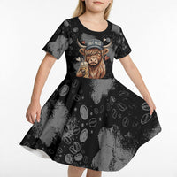 Hot Mess Highland Cow Kid Short Sleeve Dress Funny Cute Coffee Lover - Im A Spicy Disaster