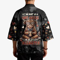 Hot Mess Highland Cow Kimono Funny Cute Coffee Lover - Im A Spicy Disaster