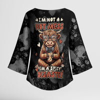Hot Mess Highland Cow Kimono Sleeve Blouse Funny Cute Coffee Lover - Im A Spicy Disaster