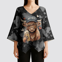 Hot Mess Highland Cow Kimono Sleeve Blouse Funny Cute Coffee Lover - Im A Spicy Disaster