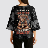 Hot Mess Highland Cow Kimono Sleeve Blouse Funny Cute Coffee Lover - Im A Spicy Disaster