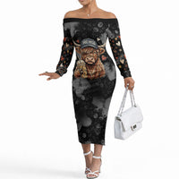 Hot Mess Highland Cow Off The Shoulder Long Sleeve Dress Funny Cute Coffee Lover - Im A Spicy Disaster