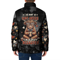 Hot Mess Highland Cow Padded Jacket Funny Cute Coffee Lover - Im A Spicy Disaster