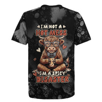 Hot Mess Highland Cow Rugby Jersey Funny Cute Coffee Lover - Im A Spicy Disaster