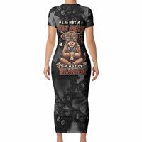 Hot Mess Highland Cow Short Sleeve Bodycon Dress Funny Cute Coffee Lover - Im A Spicy Disaster