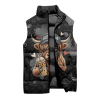 Hot Mess Highland Cow Sleeveless Puffer Jacket Funny Cute Coffee Lover - Im A Spicy Disaster