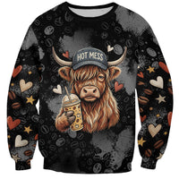 Hot Mess Highland Cow Sweatshirt Funny Cute Coffee Lover - Im A Spicy Disaster