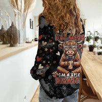 Hot Mess Highland Cow Women Casual Shirt Funny Cute Coffee Lover - Im A Spicy Disaster
