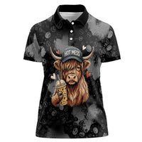 Hot Mess Highland Cow Women Polo Shirt Funny Cute Coffee Lover - Im A Spicy Disaster