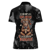 Hot Mess Highland Cow Women Polo Shirt Funny Cute Coffee Lover - Im A Spicy Disaster