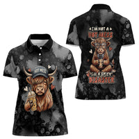 Hot Mess Highland Cow Women Polo Shirt Funny Cute Coffee Lover - Im A Spicy Disaster