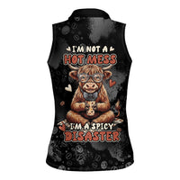 Hot Mess Highland Cow Women Sleeveless Polo Shirt Funny Cute Coffee Lover - Im A Spicy Disaster