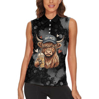 Hot Mess Highland Cow Women Sleeveless Polo Shirt Funny Cute Coffee Lover - Im A Spicy Disaster