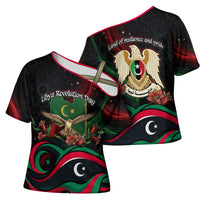Libya Revolution Day Cross Shoulder Shirt Flying Eagle Libyan Coat Of Arms Map - Land Of Resilience And Pride