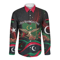 Libya Revolution Day Long Sleeve Button Shirt Flying Eagle Libyan Coat Of Arms Map - Land Of Resilience And Pride