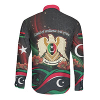 Libya Revolution Day Long Sleeve Button Shirt Flying Eagle Libyan Coat Of Arms Map - Land Of Resilience And Pride