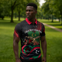 Libya Revolution Day Zipper Polo Shirt Flying Eagle Libyan Coat Of Arms Map - Land Of Resilience And Pride