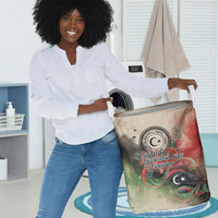 Libya Revolution Day Laundry Basket Libyan National Pride Watercolor Flag Waves Floral