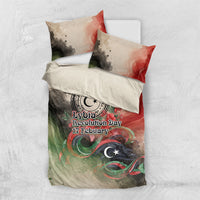 Libya Revolution Day Bedding Set Libyan National Pride Watercolor Flag Waves Floral