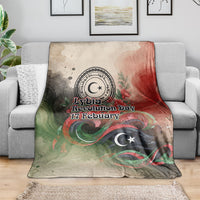 Libya Revolution Day Blanket Libyan National Pride Watercolor Flag Waves Floral