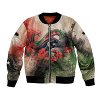 Libya Revolution Day Bomber Jacket Libyan National Pride Watercolor Flag Waves Floral