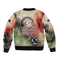 Libya Revolution Day Bomber Jacket Libyan National Pride Watercolor Flag Waves Floral