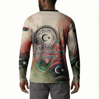 Libya Revolution Day Button Sweatshirt Libyan National Pride Watercolor Flag Waves Floral