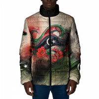 Libya Revolution Day Padded Jacket Libyan National Pride Watercolor Flag Waves Floral